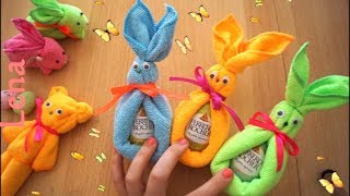 Geschenk Idee Handtuch Hasen falten mit 𝗟𝗲𝗻𝗮 🐇 Present Idea Towel Bunny DIY 🐇 зайчик из полотенца [upl. by Olav120]