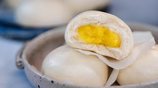 DIM SUM  Steamed Custard Buns Recipe [upl. by Ybbob]