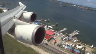 KLM Boeing 747400 quotRocketquot Takeoff St Maarten Princess Juliana Airport [upl. by Odrarebe918]