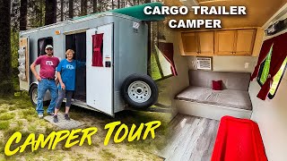 LOW COST  Cargo Trailer Camper DIY Conversion TOUR [upl. by Seuqirdor]