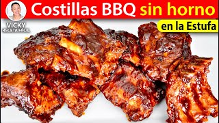 🍖COSTILLAS BBQ FÁCIL SIN HORNO  VickyRecetaFacil [upl. by Reggis]