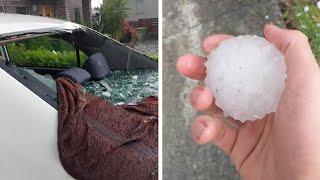 Giant Hailstones Damage House And Car In Queensland [upl. by Hsaniva982]