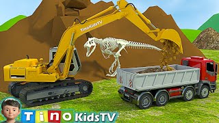 Excavator Driller amp Dump Truck for Kids  Finding Dinosaur Bones [upl. by Berny]