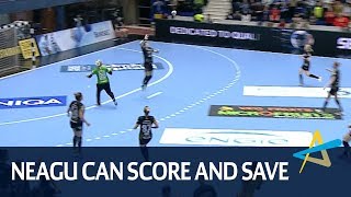 Neagus saves Rostovs longrange shot  Round 3  Womens EHF Champions League 201718 [upl. by Williams]