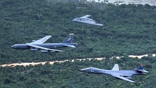 B1 B2 B52 Fly Together In A Massive Show Of Force – Integrated Bomber Operation [upl. by Sauers339]