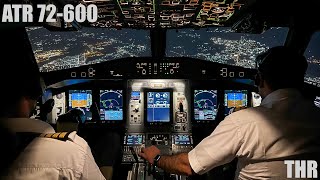 Iran Air ATR 72600s Night Landing Cockpit view at Tehran Mehrabad Airport [upl. by Hew509]