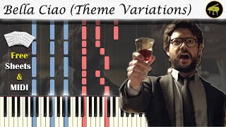 Bella Ciao Theme Variations from quotLa Casa de Papelquot Synthesia Piano Tutorial  MIDI  SHEETS [upl. by Amlev]