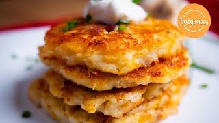 Delicious Homemade Potato Pancakes  Easy Recipe Using Mashed Potatoes [upl. by Eteragram]