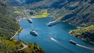 Geirangerfjorden 4k View of the Geiranger fjord Norway [upl. by Aihsotan]