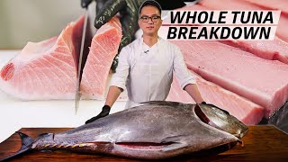 How a Master Sushi Chef Butchers a 250 Pound Bluefin Tuna — Omakase [upl. by Wollis784]