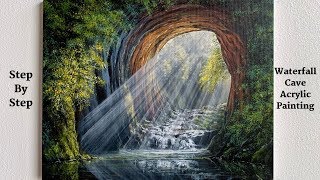 Waterfall Cave STEP by STEP Acrylic Painting Tutorial ColorByFeliks [upl. by Iblok]