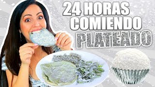 24 HORAS COMIENDO PLATEADO 😱 1 Dia Entero Comiendo por Colores 🔥 RETO Sandra Cires Art [upl. by Conall]