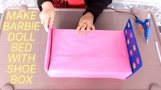 How to make barbie doll bed with shoe box  Doll ka bed banany ka Tarika  Fari Crafts [upl. by Haukom]