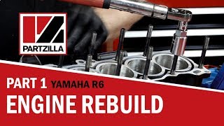 Yamaha R6 Engine Rebuild Part 1 Bottom End to Piston Install  Partzillacom [upl. by Anoblav90]