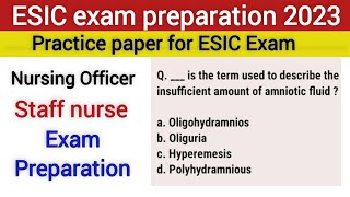 ESIC question paper for staff nursepart6Practice Paper for ESICESIC exam preparation 2023 [upl. by Zalea]