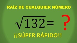 OBTÉN LA RAIZ CUADRADA DE CUALQUIER NUMERO MUY RAPIDO [upl. by Kilian]