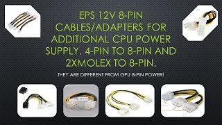 EPS 12V 8pin cablesadapters for additional CPU power supply 4pin to 8pin and 2xMolex to 8pin [upl. by Royo]