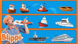 Blippi  Blippi explores loads of Boats  Educational Videos for Toddlers  Cars for Children [upl. by Meensat]