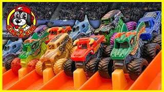 MINI MYSTERY MONSTER JAM Toys Opening amp Downhill Racing Monster Trucks [upl. by Eugnimod502]