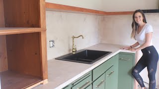 DIY Concrete Countertop amp Concrete Backsplash Colored Concrete Counter [upl. by Annovoj]