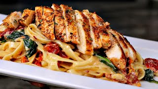 EASY Creamy Tuscan Chicken Pasta Recipe VDay Dinner Idea [upl. by Eneleuqcaj]