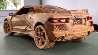 Wood Carving  2020 Chevrolet Corvette C8  Woodworking Art [upl. by Ennylcaj]