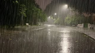 Sleep Instantly with Heavy Rainstorm amp Powerful Thunder Sounds Covering the Rainforest Park at Night [upl. by Corvin]