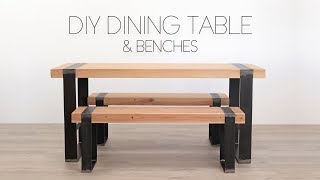 DIY Modern Dining Table w Matching Benches  Modern Builds [upl. by Slerahc]