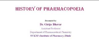 History of Pharmacopoeia [upl. by Rosdniw522]