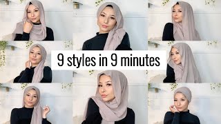 9 STYLES IN 9 MINUTES   Hijab tutorial for beginners [upl. by Hoffarth]