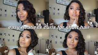 OVERNIGHT HEATLESS CURLS FOR SHORT HAIR  Megan Santa Cruz [upl. by Brufsky]