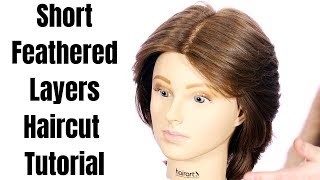 Short Feathered Layers Haircut Tutorial  TheSalonGuy [upl. by Lilybel732]