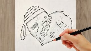 How to Drawn A Broken Heart Drawing Tutorial With Pencil [upl. by Nasar]