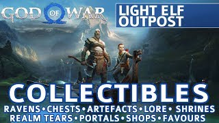 God of War  Light Elf Outpost All Collectible Locations Ravens Chests Artefacts Shrines  100 [upl. by Mot]