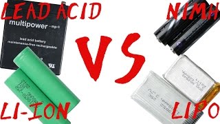 Battery Type Comparison  Lead Acid VS NiMH VS LiIon VS LiPo [upl. by Russon940]