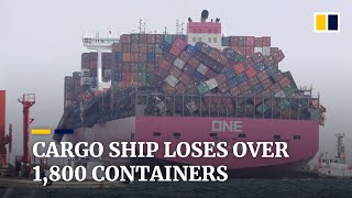 Cargo ship ONE Apus loses more than 1800 containers in Pacific storm [upl. by Vada453]