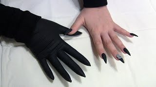 XS Black Latex Gloves amp Long Black Deadly Sharp Nails 💀  ASMR  Scratching [upl. by Ardnasac]