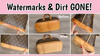 DIY How To Remove Watermarks from Leather  Tutorial and Haul Louis Vuitton Alma PM cleaning [upl. by Lednahc122]