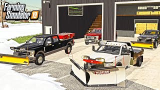 STARTING A SNOWPLOWING COMPANY V PLOWS NEW TRUCKS amp SALT SPREADERS  FARMING SIMULATOR 2019 [upl. by Udele765]