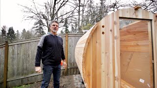 Outdoor Barrel Sauna Build [upl. by Kristianson]