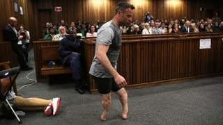 Oscar Pistorius Removes Prosthetic Legs in Court [upl. by Ronym377]