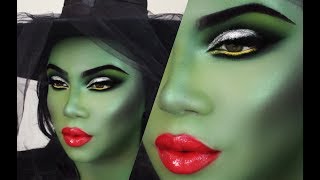 Halloween Green Witch Makeup Tutorial  Elphaba Wicked With amp Maleficent inspired [upl. by Esina]