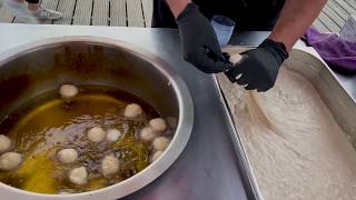 Street food delicious handmade donuts Greek Loukoumades [upl. by Aenahs]