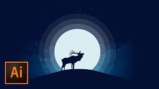 Animal Silhouette Moonlight Vector Illustration  Illustrator Tutorial [upl. by Euhsoj]