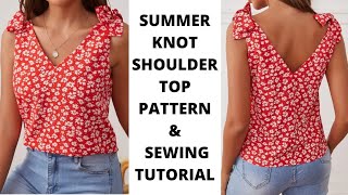 Summer Sleeveless Top  Knot Shoulder Sleeveless Summer Blouse  Pattern Making and Sewing [upl. by Ainessey]