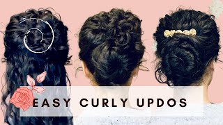 3 Easy Curly Updos  5Minute Work amp Special Occasion Curly Hairstyles [upl. by Ttezil]