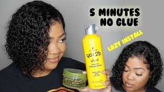 Lazy 5 Minute Lace Wig Install  No Glue Needed [upl. by Sicular]