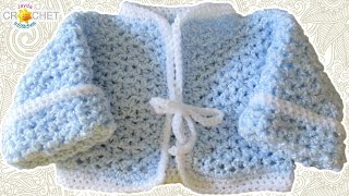 Newborn Baby Cardigan Crochet Pattern  VStitch Sweater Tutorial [upl. by Enait]