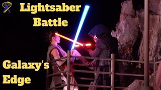 Star Wars Lightsaber Battle and Stunt Show in Galaxys Edge during media event [upl. by Gypsie99]