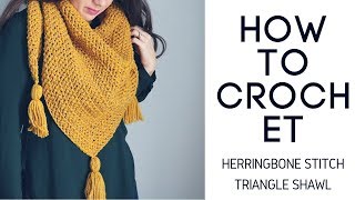 Herrignbone Stitch Triangle Shawl Tutorial [upl. by Olcott]